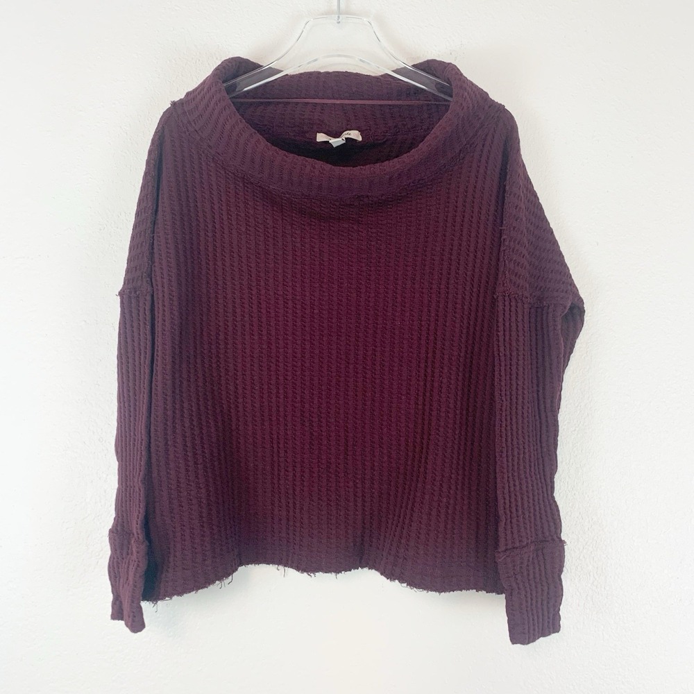 Free People Top Womens‎ XS Juicy Thermal Knit Cowl Neck Boxy Split Back Sweater